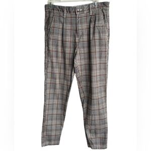 Cotton On Oxford Trouser Plaid Pleated Straight Fit Tapered Ankle Waist Size 32